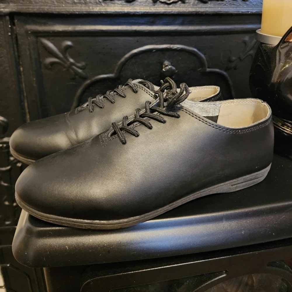 Dickles Black Tap Dance Shoes Kids Size 7.5 Lace Up Leather Sole